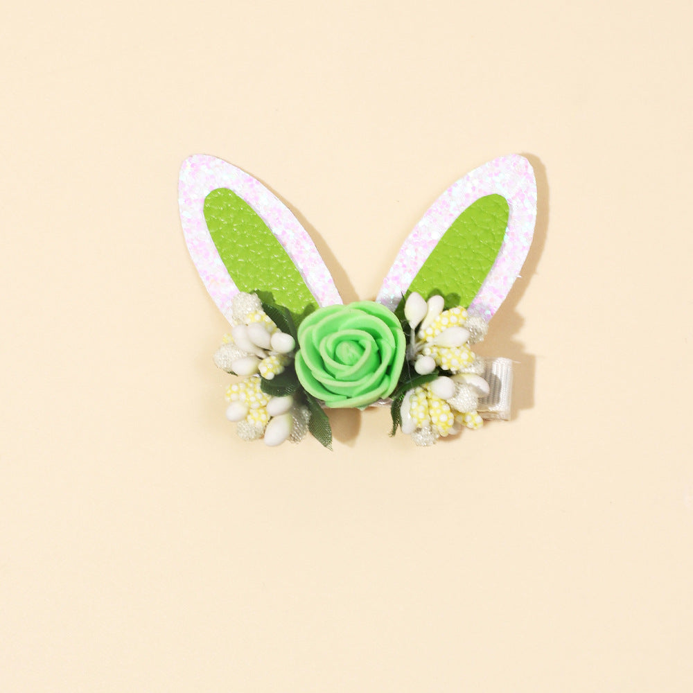 Wholesale baby solid color flower rabbit ears cute side hairclip